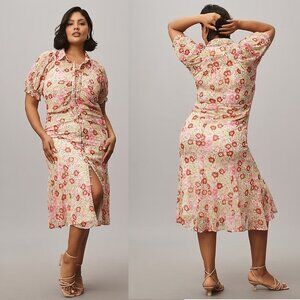Anthropologie Floral Midi Dress - Pink and Cream